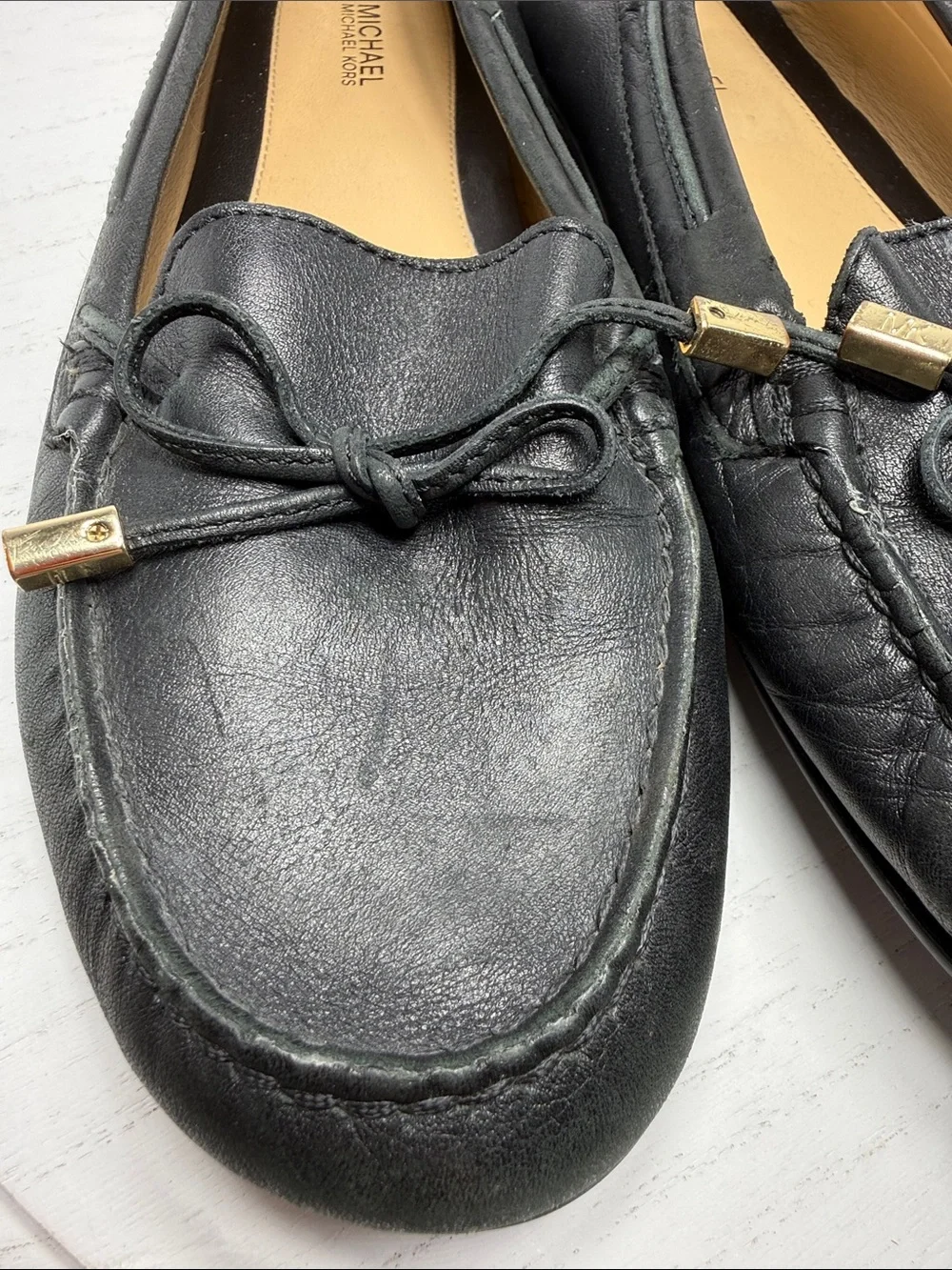Michael Kors Metallic Silver and Black Leather Flats